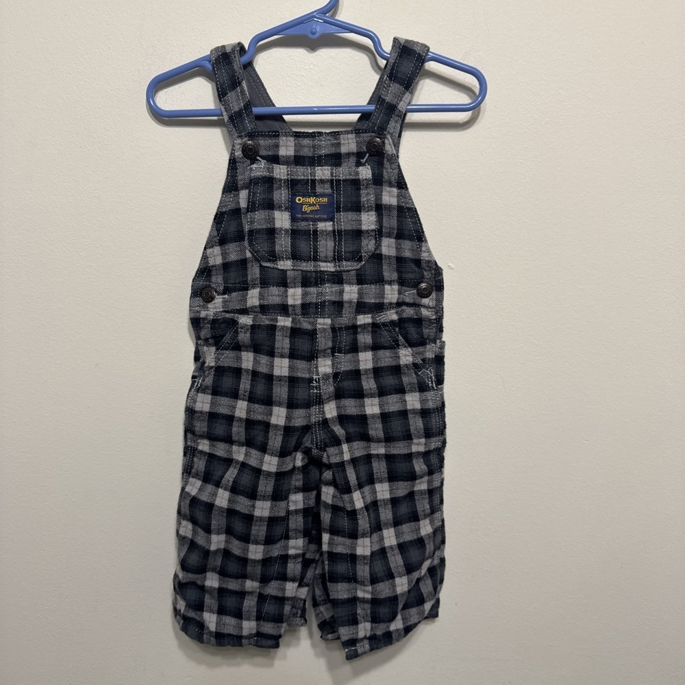 Oshkosh Vestbak Overalls Boys size 9 months Plaid Flannel Pants GUC